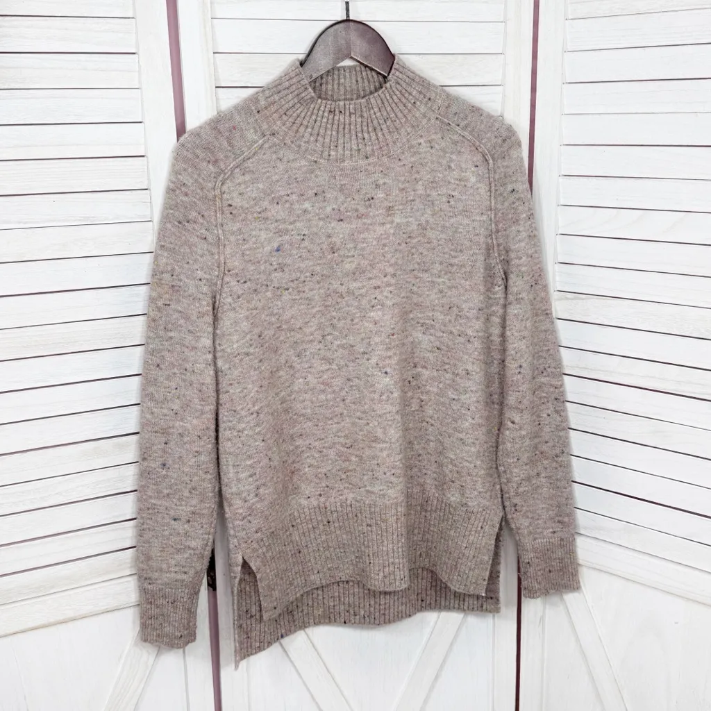 Loft Speckled Mock Neck Space Dyed Tunic Sweater Tan Multi Size Small - Image 7
