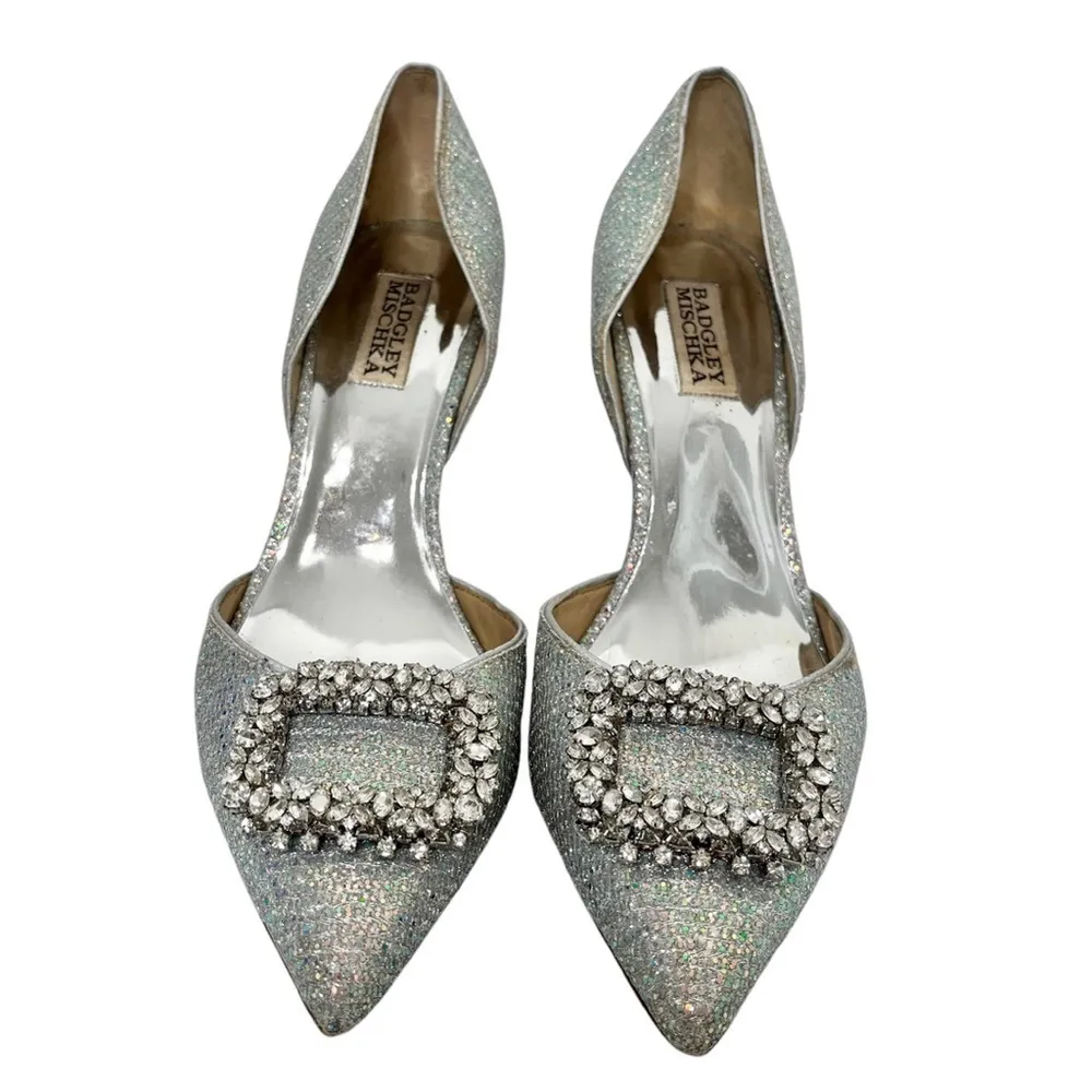 Badgley Mischka Gaiana Pumps Heels Sparkle Embellished Silver Size 8.5 - Image 4
