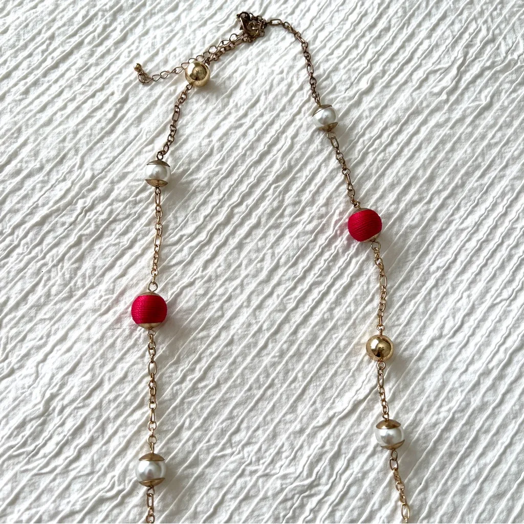 Necklace and earrings set red gold pearl strand costume jewelry - Image 9