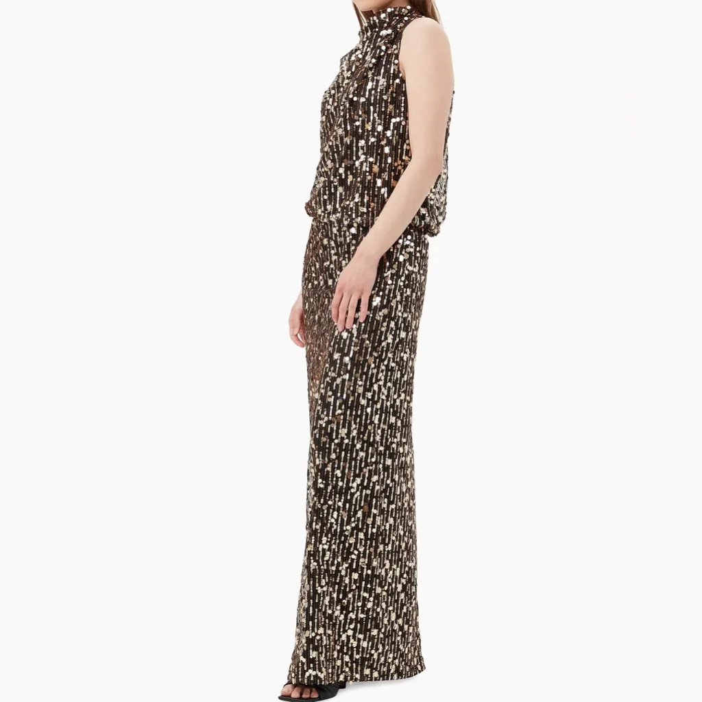NWT Trina Turk Lenaya Black & Gold Sleeveless Sequin Gown Size 2 - Image 3