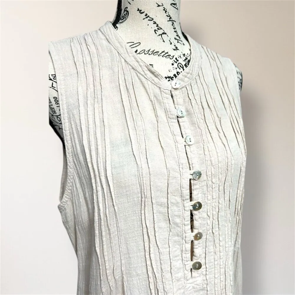 Blanco by Nature L Beige Cotton Mini Dress Sleeveless Boho Coastal Beach Pockets Tan Size L - Image 3