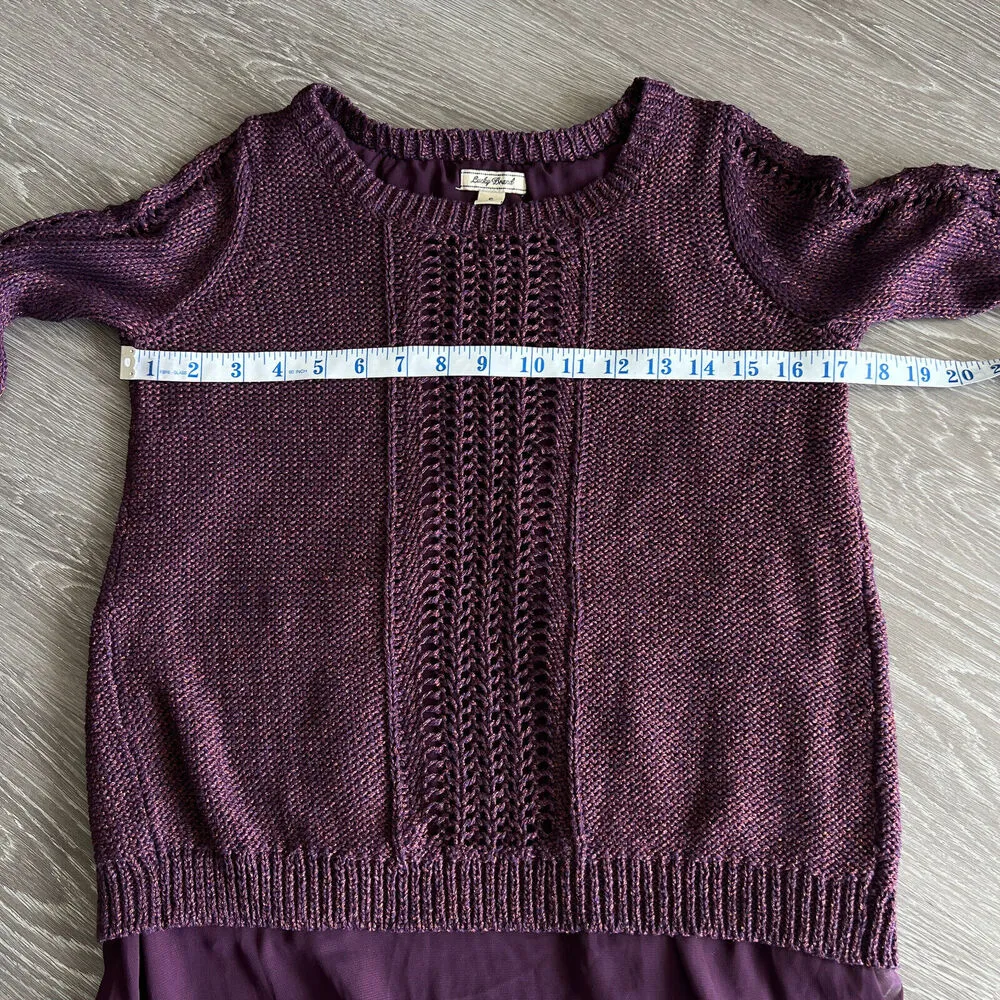 Lucky Brand Lined Sweater Womens Small Purple Metallic Back Slit Open Knit - Image 7