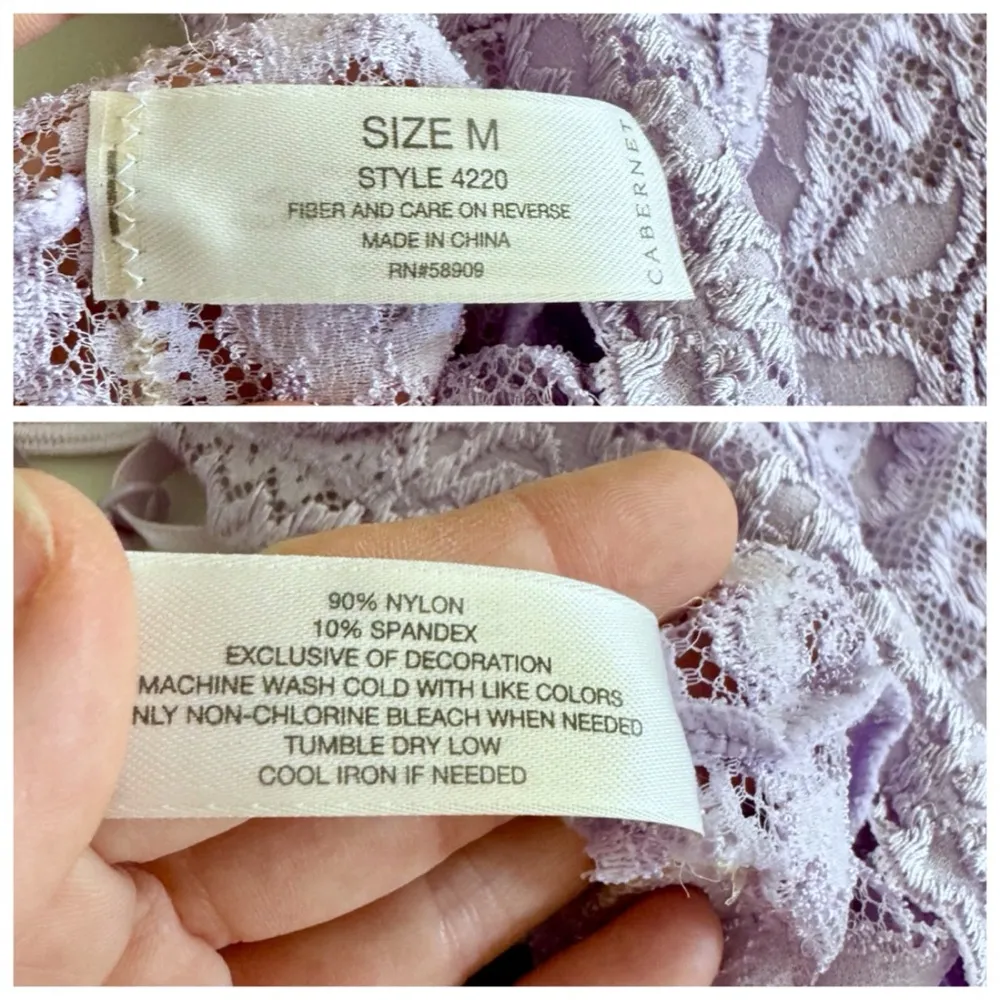 Cabernet Lavender Lace Bralette Top, Ribbon Bow Detail & Adjustable Straps sz. M Purple Size M - Image 6