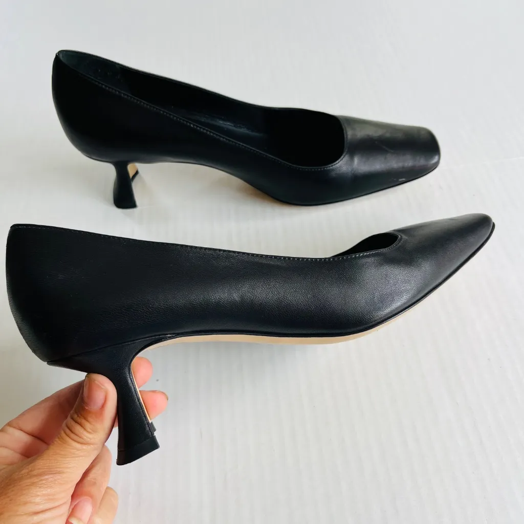M.Gemi Sz 7.5 Black The Marzia Italian Leather Heels Slip On Shoes - Image 2