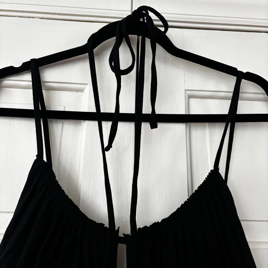 Ulla‎ Johnson Freya Cutout Cotton Jersey Dress Midi Black Tie-Neck Size 4 Small - Image 6