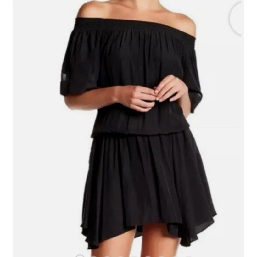 Ramy Brook‎ Jessica Dress Black Off Shoulder Blouson Kerchief Skirt Small $395 - Image 2