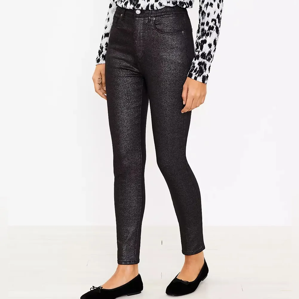 LOFT Shimmer Jeans High Rise Waist Skinny Leg in Black Women’s 25 0 - Image 2