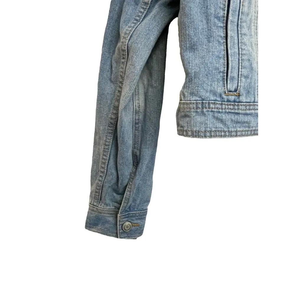 Denim Jacket Womens Blue Wash faded Button Up Trucker XL Button Pockets - Image 3