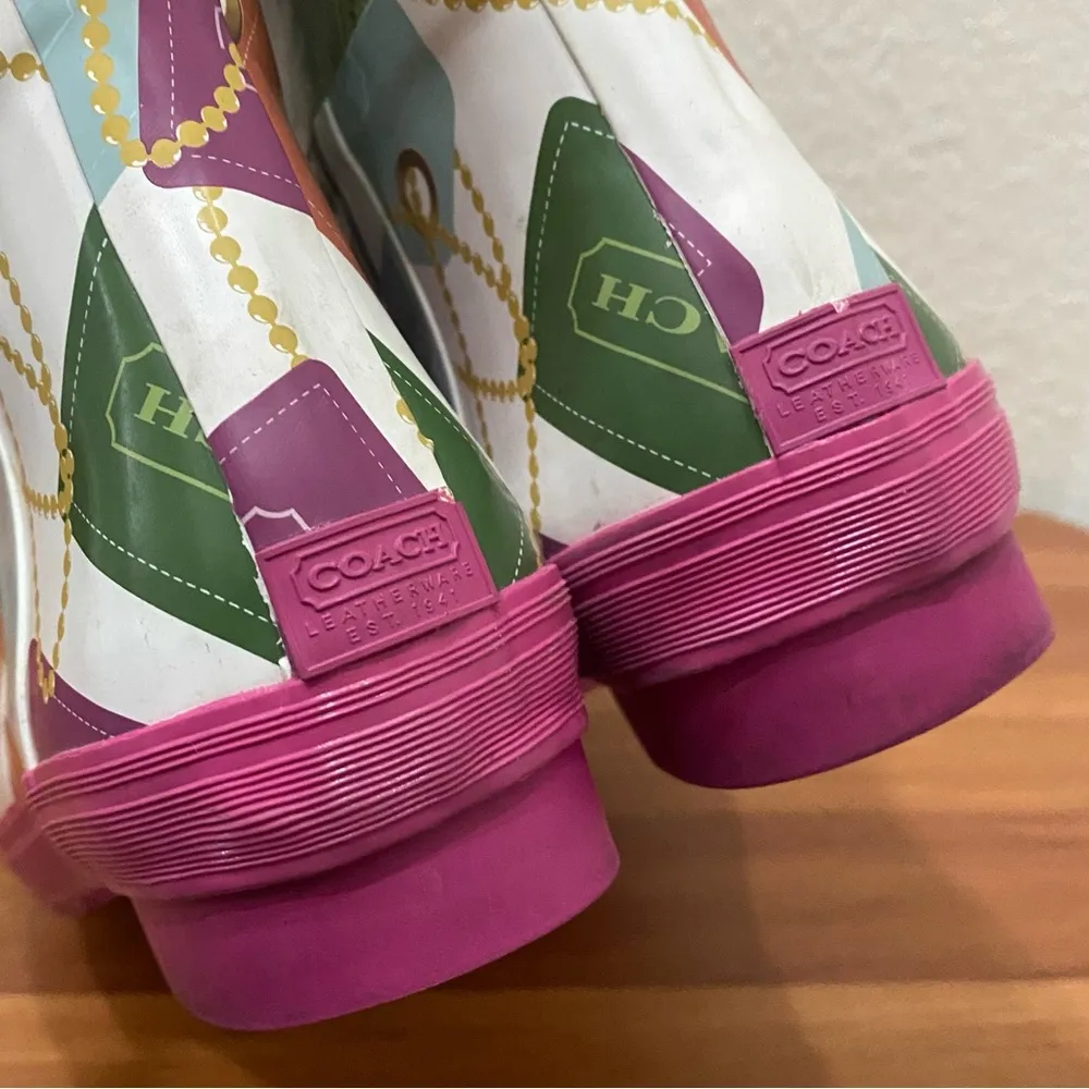 COACH F2460 Pammie Hang Tags Printed Colorful Fun Rain Boots Rubber Size 9B - Image 13