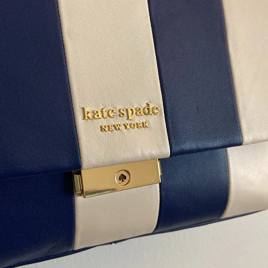 Kate Spade Carlyle Striped Medium Shoulder Bag Blue & White - Image 8