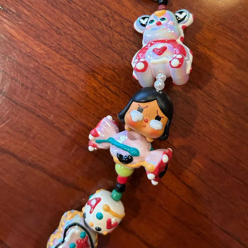 Handmade Painted Colorful Beaded Joker & Crybaby Themed Keyring Keychain Red - Image 8