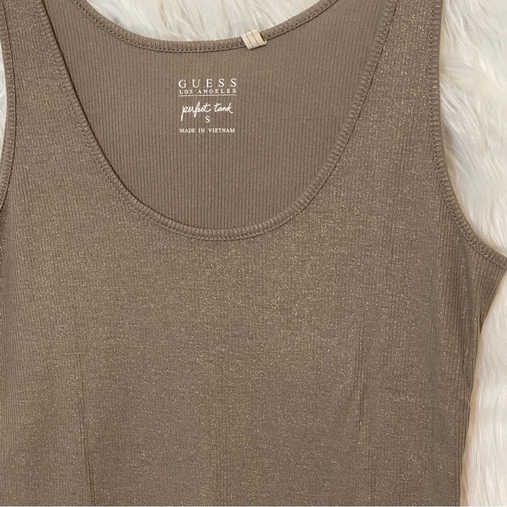 GUESS Perfect Tank Glitter Shimmery Golden Brown Size Small - Image 4