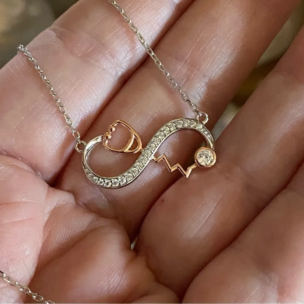 Stethoscope Infinity Sterling Silver CZ Necklace Gold - Image 5