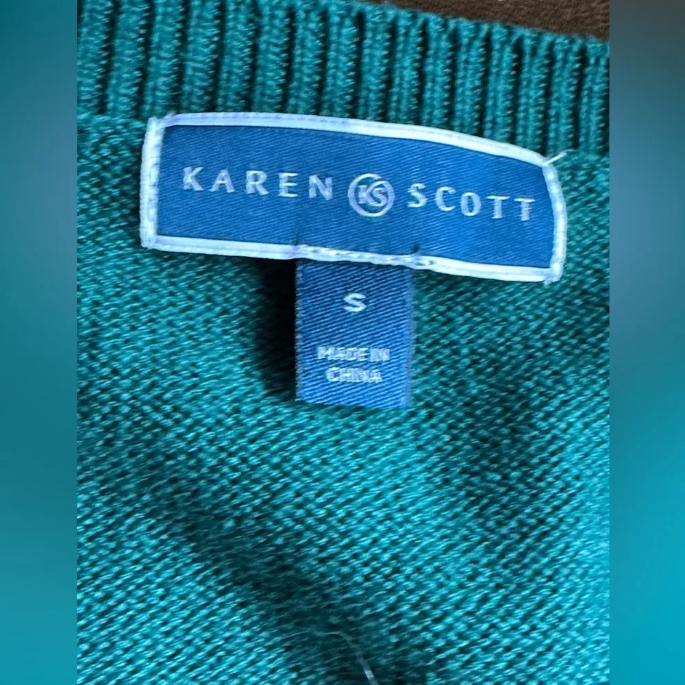 Karen Scott Hunter Green V Neck Long Sleeves 100 % Cotton Sweater SZ S - Image 7