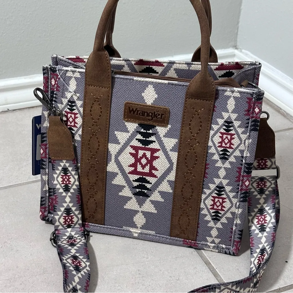 Wrangler Women Aztec Southwestern Crossbody Tote Lavender Bag Purse - Image 3