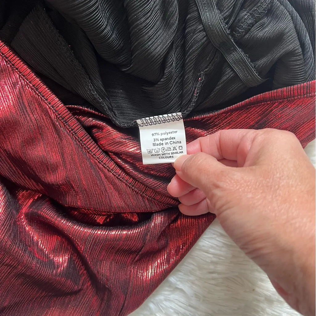 YOINS Metallic Long Sleeve Romper Dress Red Size M - Image 10