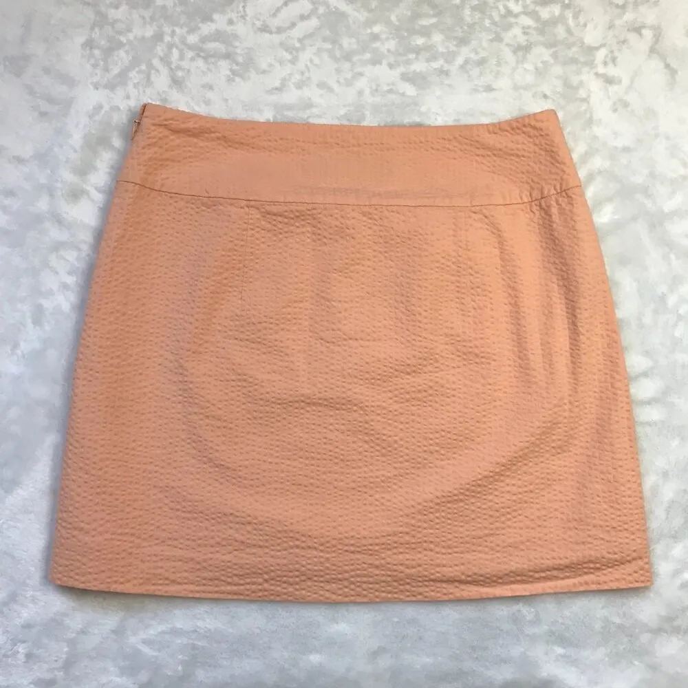Vineyard Vines Faux Wrap Seersucker Mini Skirt Women's Size 4 Peach Cotton Lined - Image 5