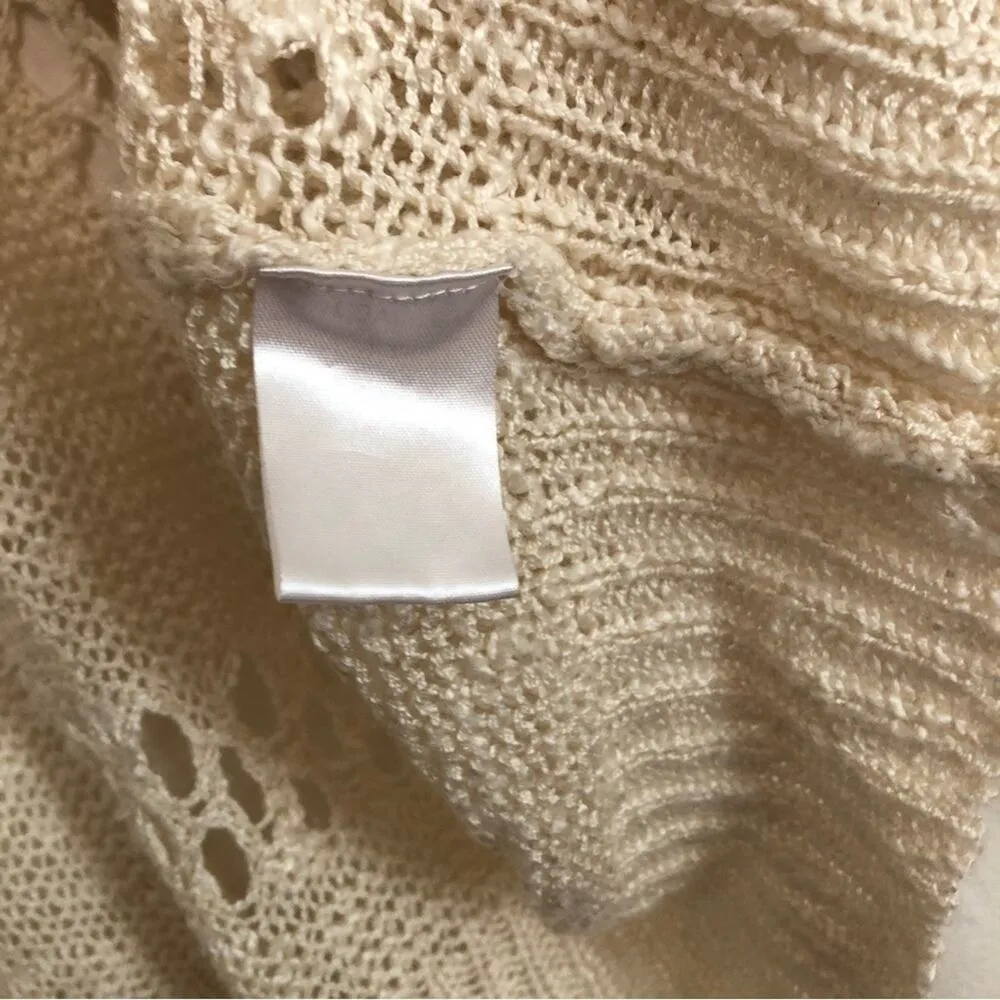 Cozy Knit Cream Color Long Sleeve Open Front Cardigan Sweater White Size M - Image 5