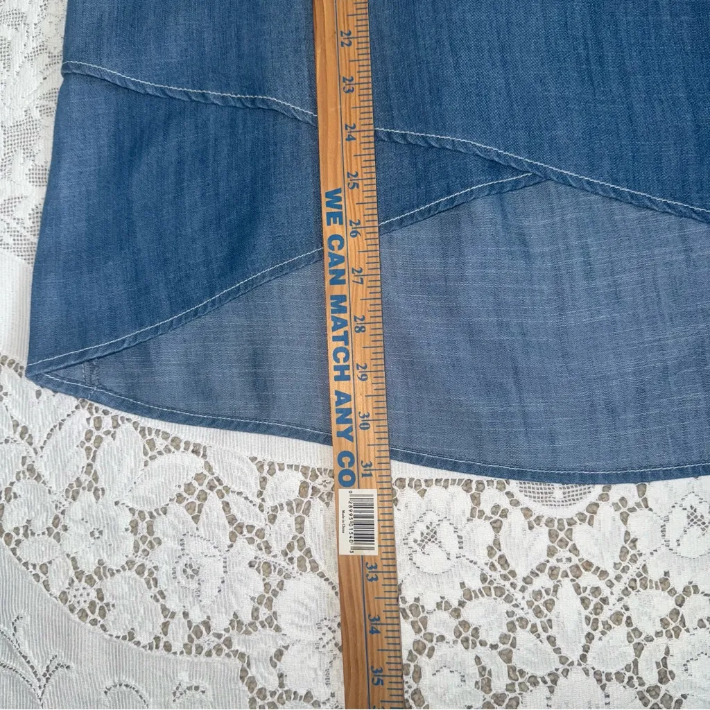 NWT Keren Hart Tencil Denim Sleeveless Chambray Asymmetrical Top Size Medium Blue - Image 6