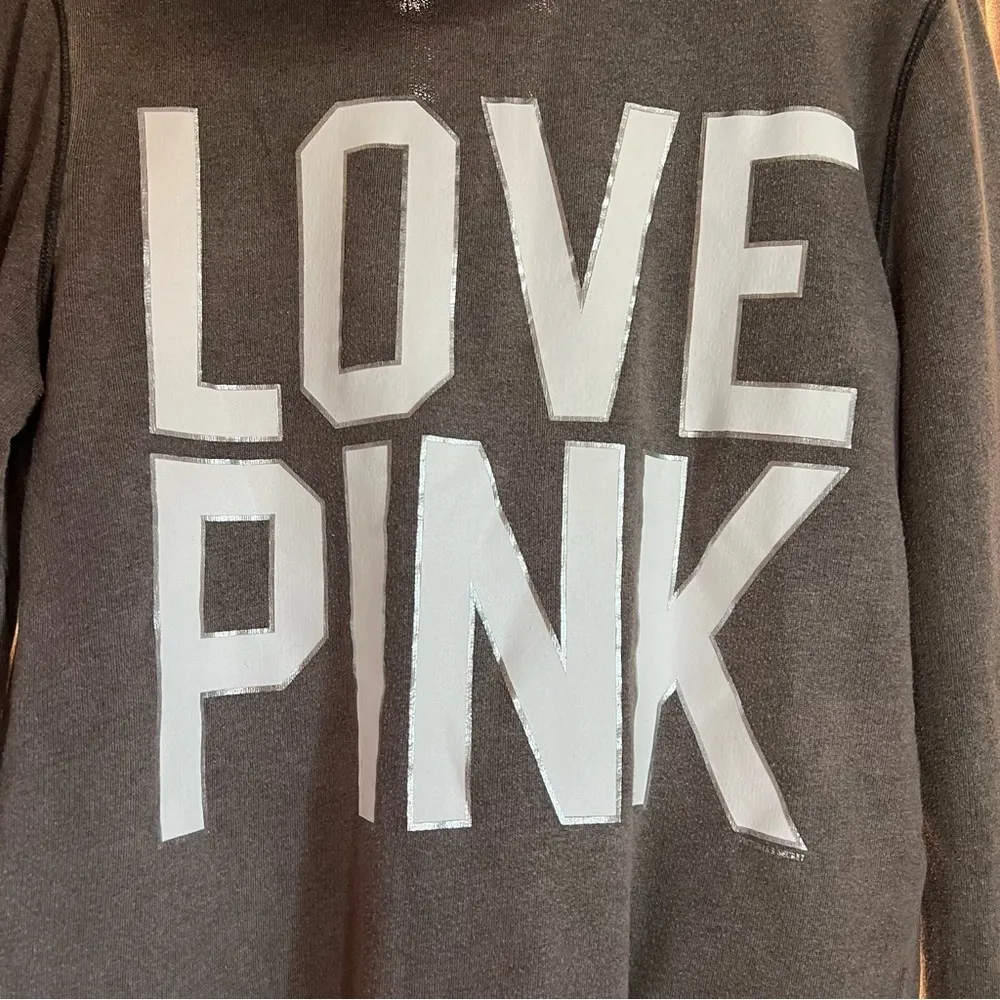 Y2K Pink Victoria’s Secret Grey Zip Up Love Pink Hopded Sweatshirt Size Medium - Image 10