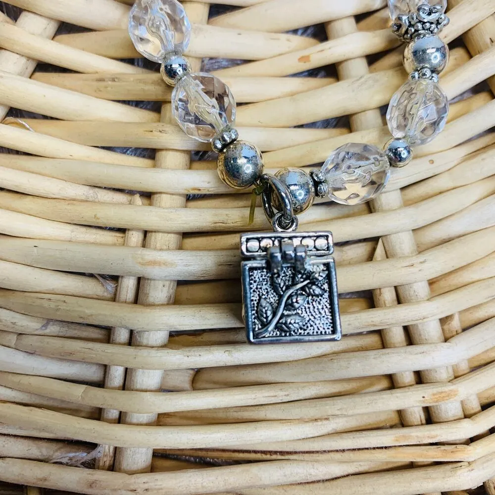 Silver Prayer Box Bracelet Clear Glass Beads - Image 2