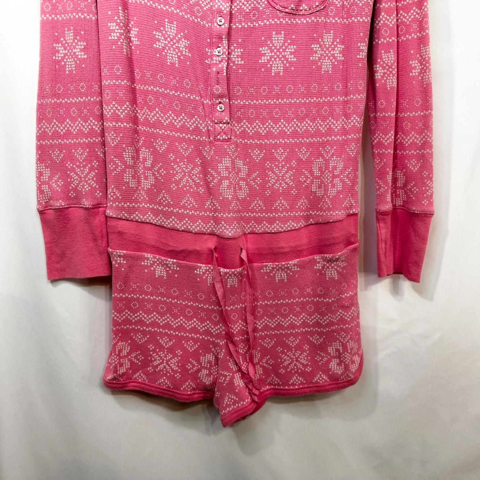 Victoria's Secret Large Sleep Romper Pink Y2K Long Sleeve Thermal Argyle‎ 1628 - Image 4