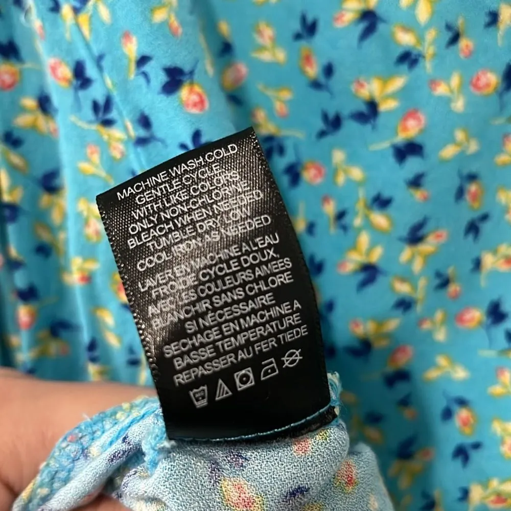 AFRM Soni Ruched Balloon Sleeve Crop Top Ditsy Floral Blue, Size M Blue Size M - Image 9