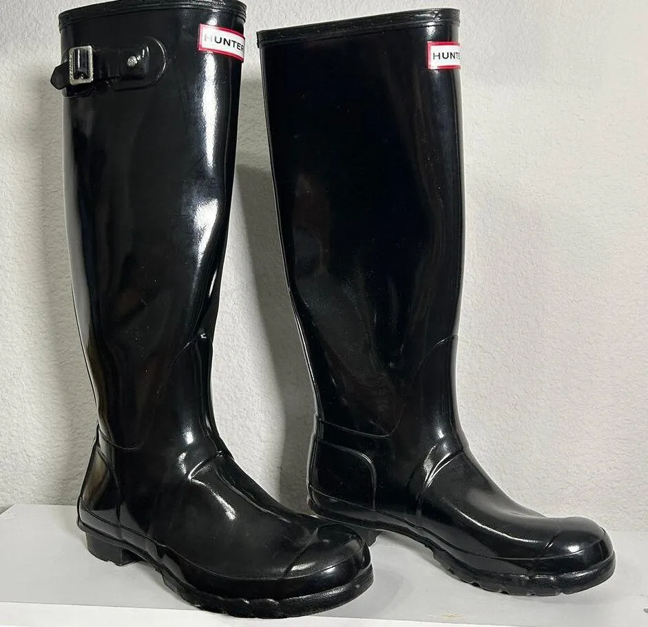 Hunter Original Tall Gloss Rain Boots Black Classic Black Women's Size 8 - Image 5