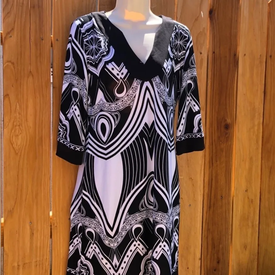 SL Fashions Monochrome Geometric Dress Sz Medium Black - Image 2
