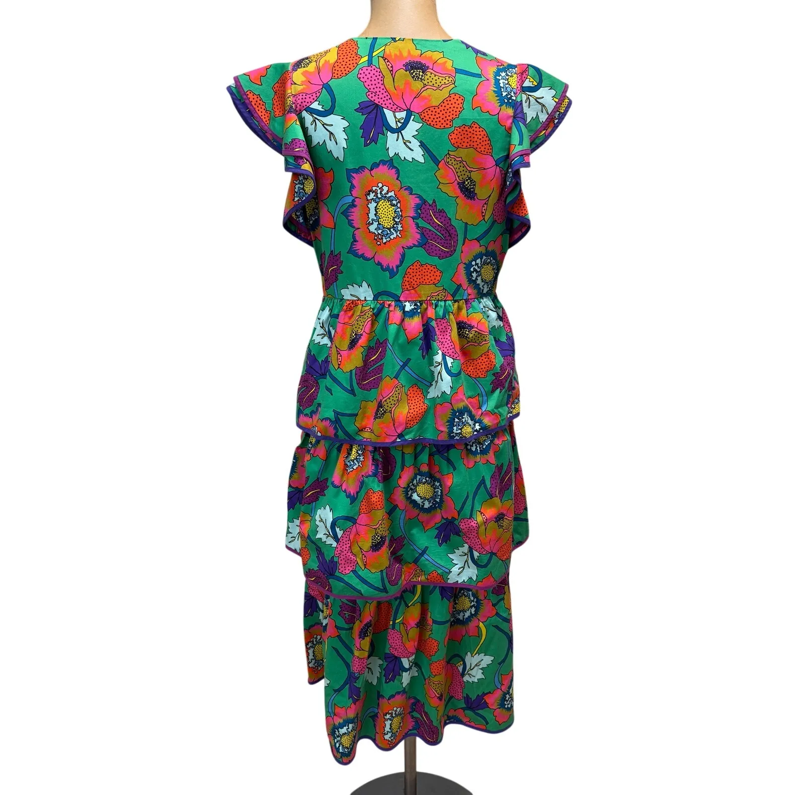 Crosby by Mollie Burch Midi Dress Cotton Green Floral Tiered Skirt Ruffle - Image 5