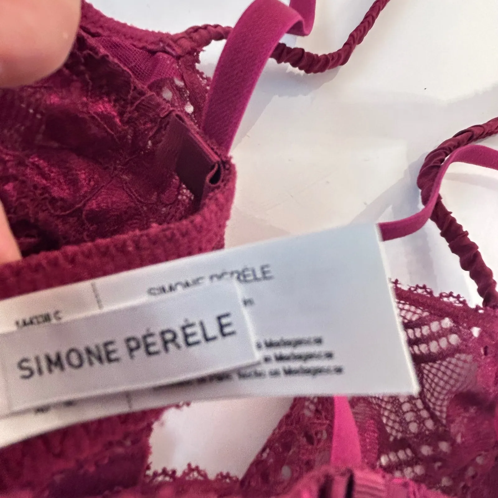 Simone Perele Burgundy Lace Demi Underwire Bra 32C Purple Size undefined - Image 6
