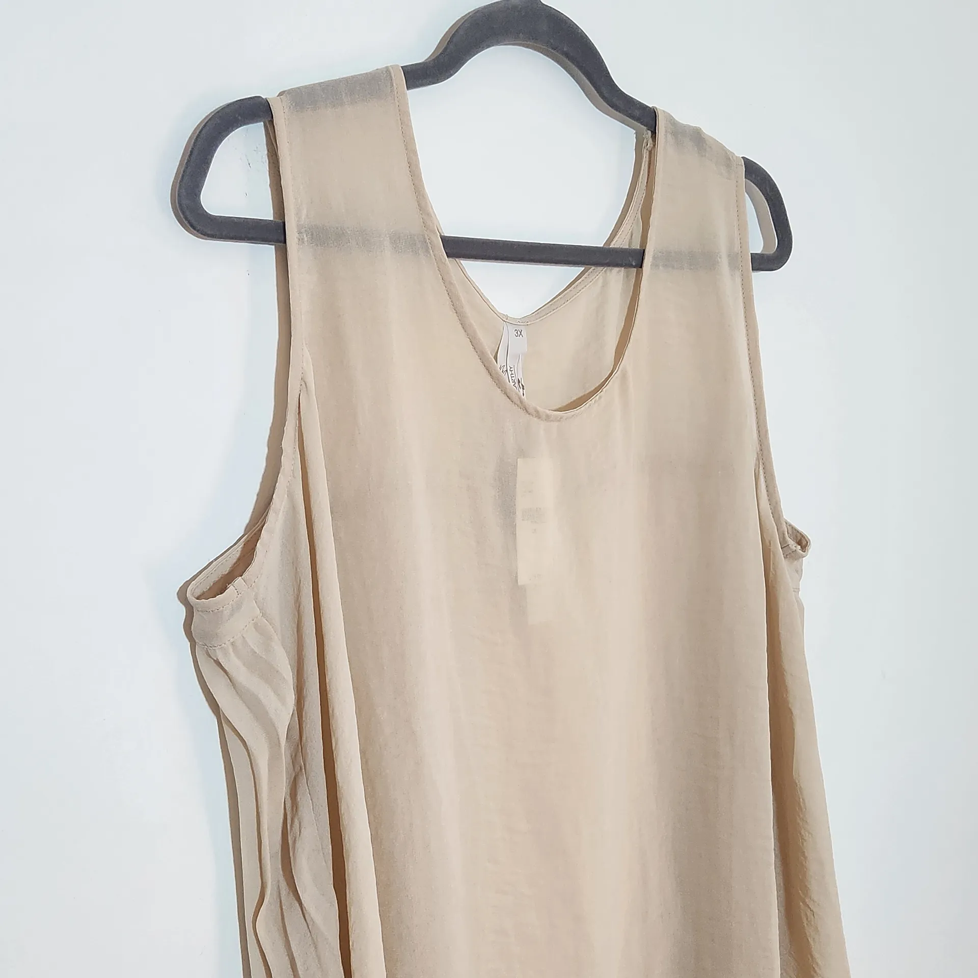 Seven7 Melissa McCarthy Beige Sleeveless Sheer Tank with Pleated Back Sz 3X NWT - Image 2