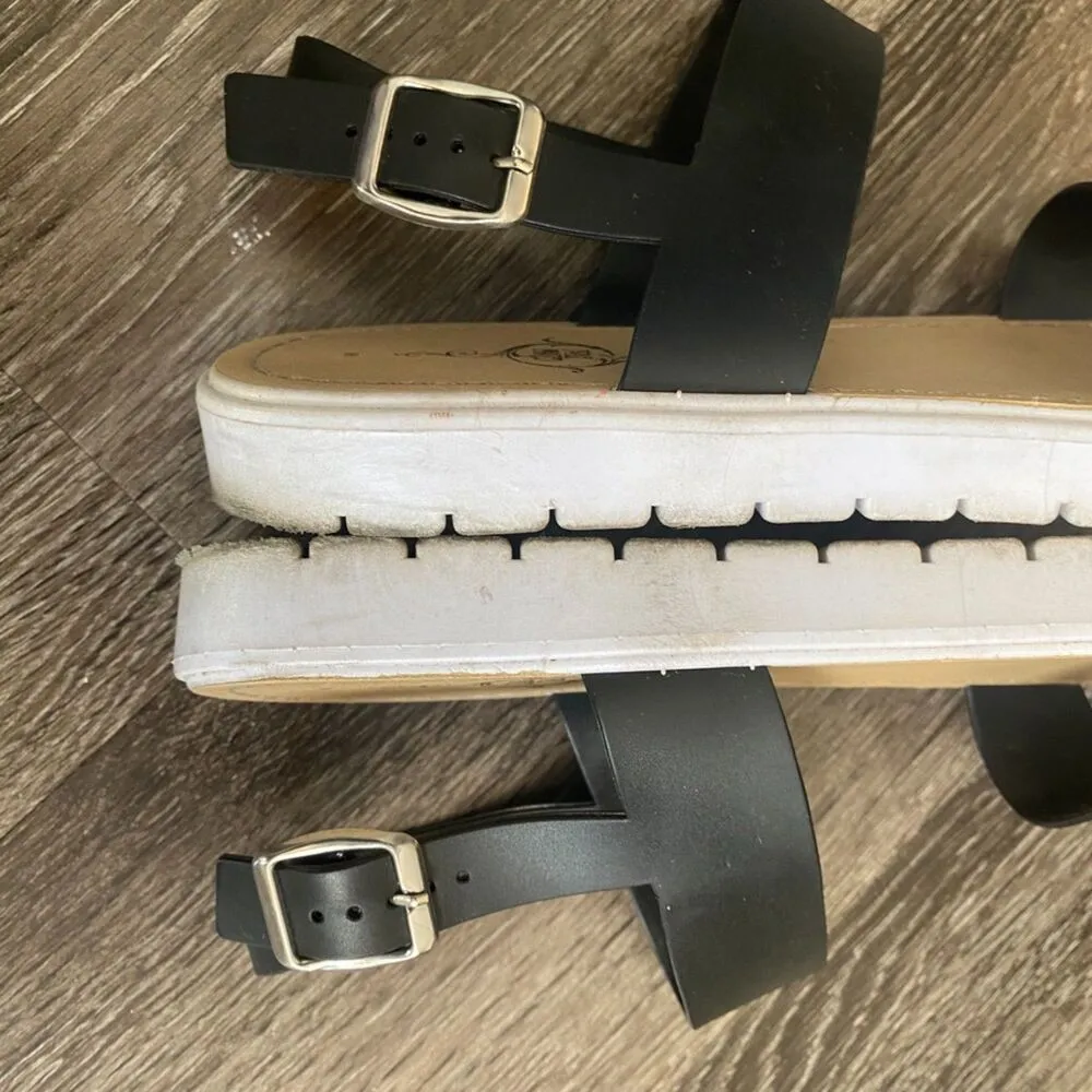 Sole Mates Black/Tan Faux Leather Sandals Ladies Size M 7/8 Black - Image 4