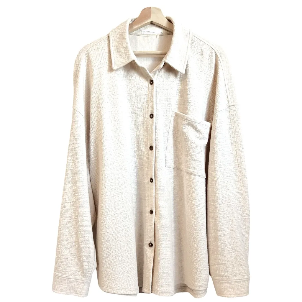 Oak Fort Shirt Women Large Cream Oversized Cotton Gauze Lagenlook Boho Oatmeal White - Image 2