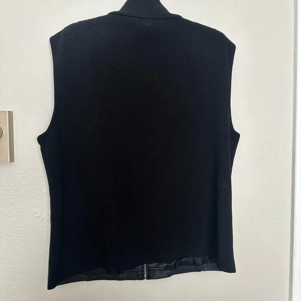 Vintage Bianca Nygard Sz 12 Genuine Leather Merino Wool Vest Full Zip Up Black - Image 7