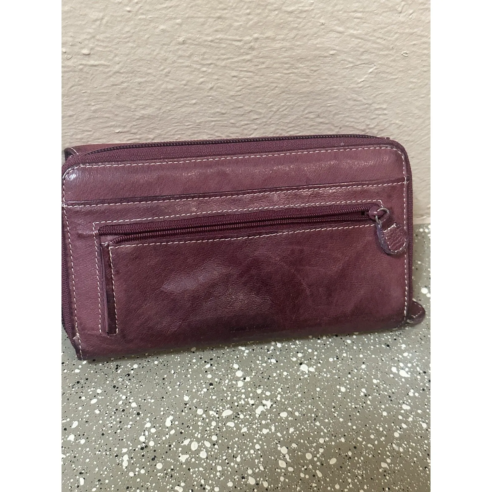 Guano Tong Genuine Leather Wallet Maroon Trifold RFID Organizer Zip Pocket Red - Image 5