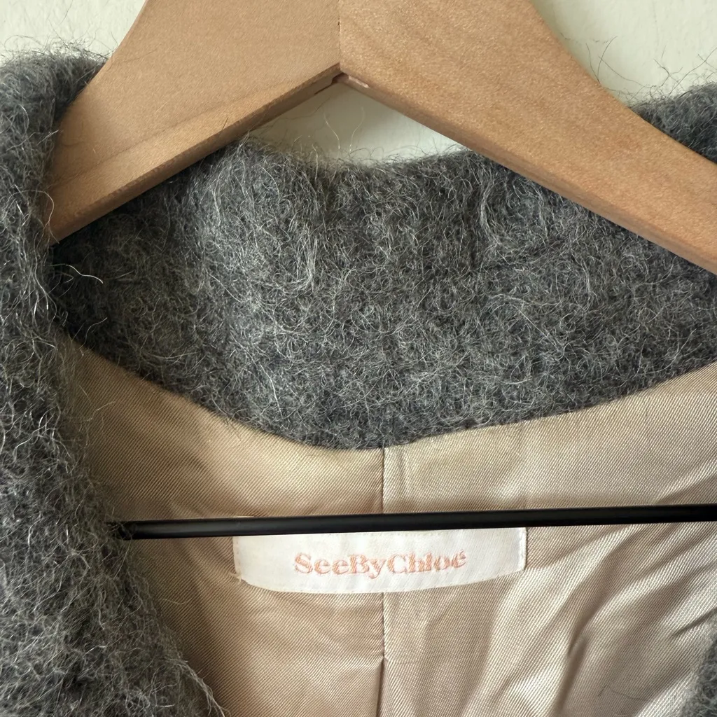 See by Chloe Alpaca Wool Matted Double Breasted Coat Gray Size 36 - Image 3