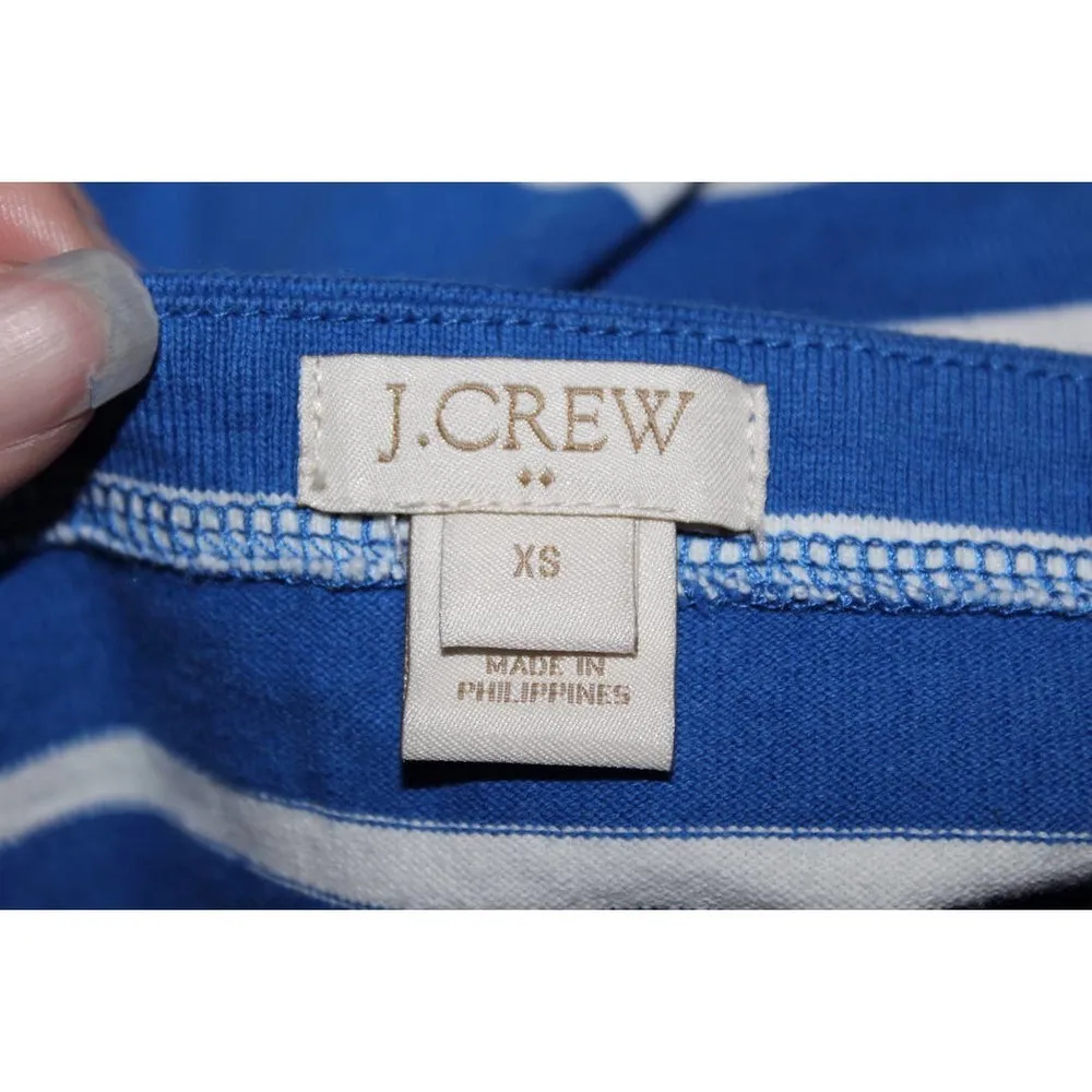 Women's J. Crew C3492 Blue White Striped Cotton Short Sleeve Mini Dress Size XS - Image 3