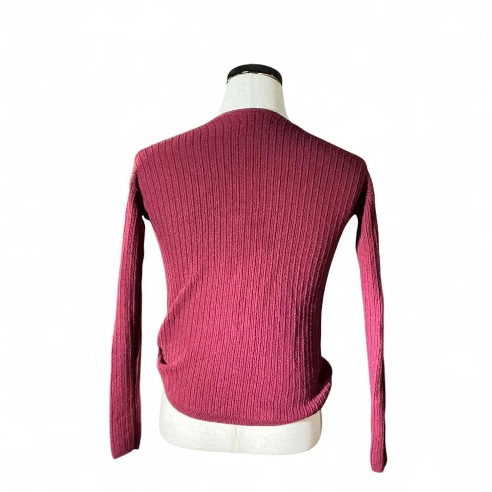 Hollister Burgundy Ribbed Faux Wrap Long Sleeve Sweater Top Womens XS - Image 2