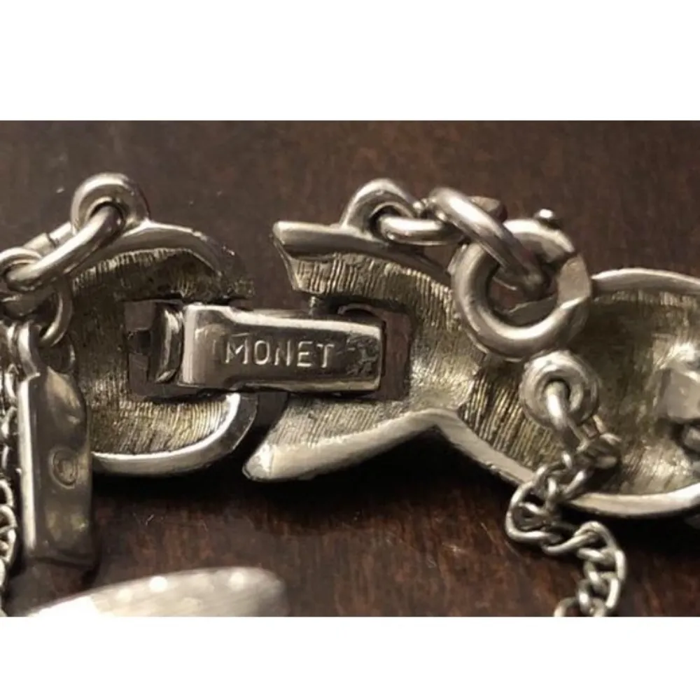 Vintage 1950s MONET SilverTone Curb Chain Bracelet - Image 7