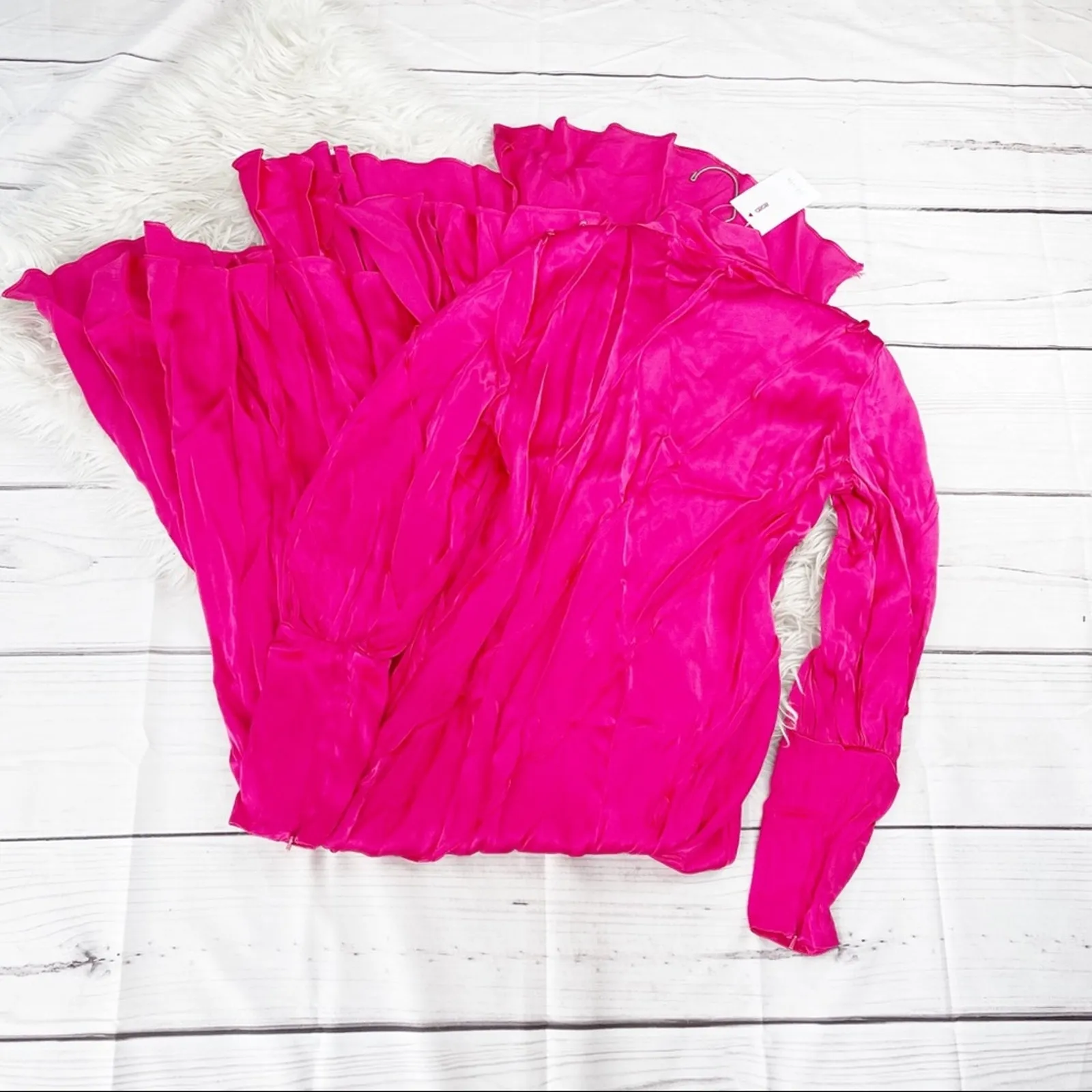 ASOS‎ WHITE Raw Edge Hot Pink Paneled High Neck Long Sleeve Maxi Dress Size 10 - Image 5