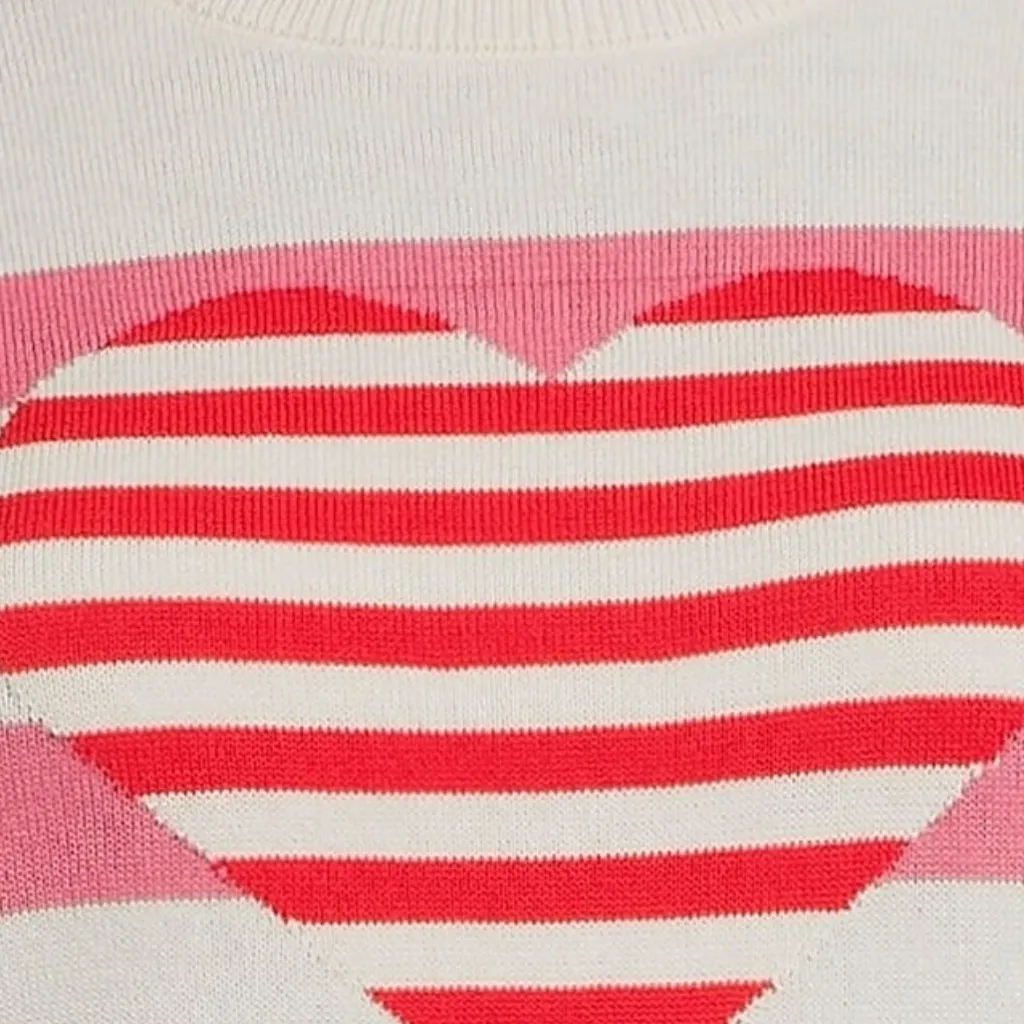 Pink Cream Striped Crewneck Knot Sweater Heart Lightweight Pullover Womens XL - Image 4