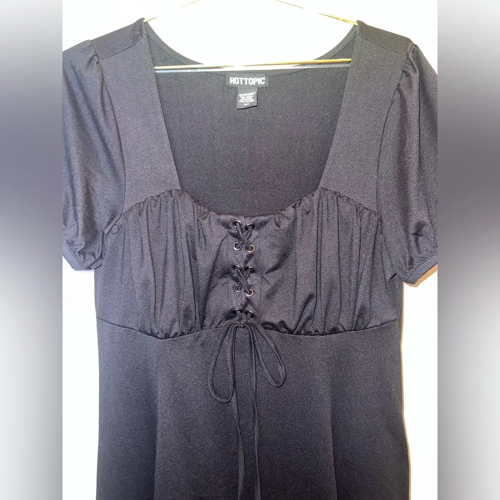 Hot Topic Black Lace-Up Fit & Flare Dress w/ Pockets – Size M - Image 3