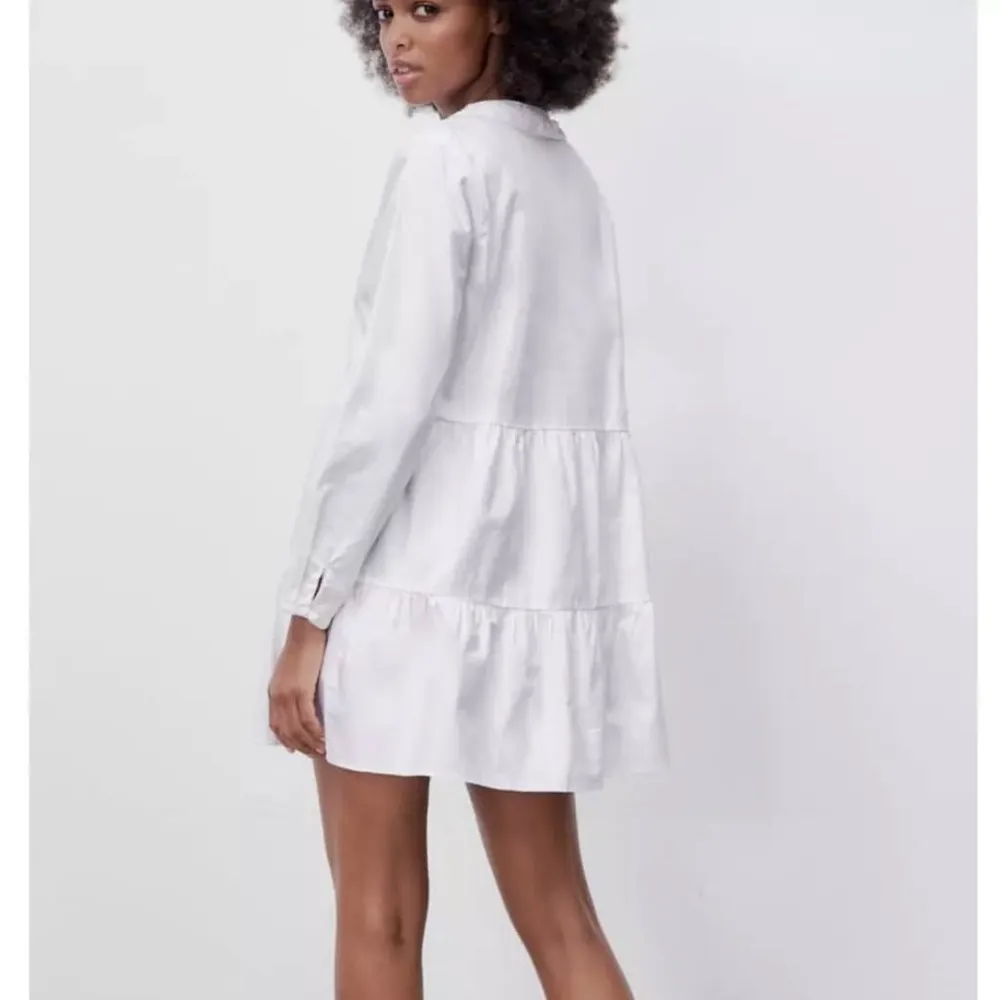 NWOT ZARA White Cotton Ruffle Oxford Dress size Medium - Image 2