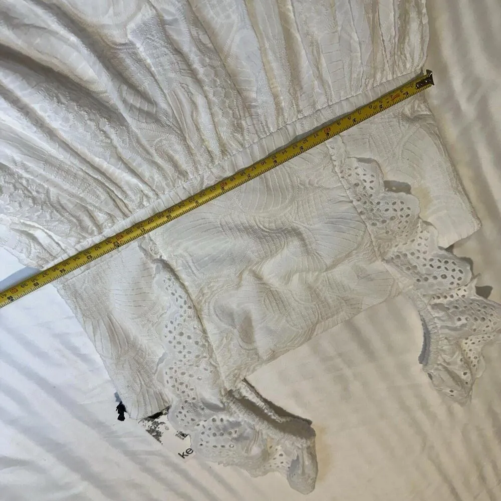 Kensie Embroidered Eyelet Flutter Sleeve Fit & Flare Midi Dress White NWT - Image 9