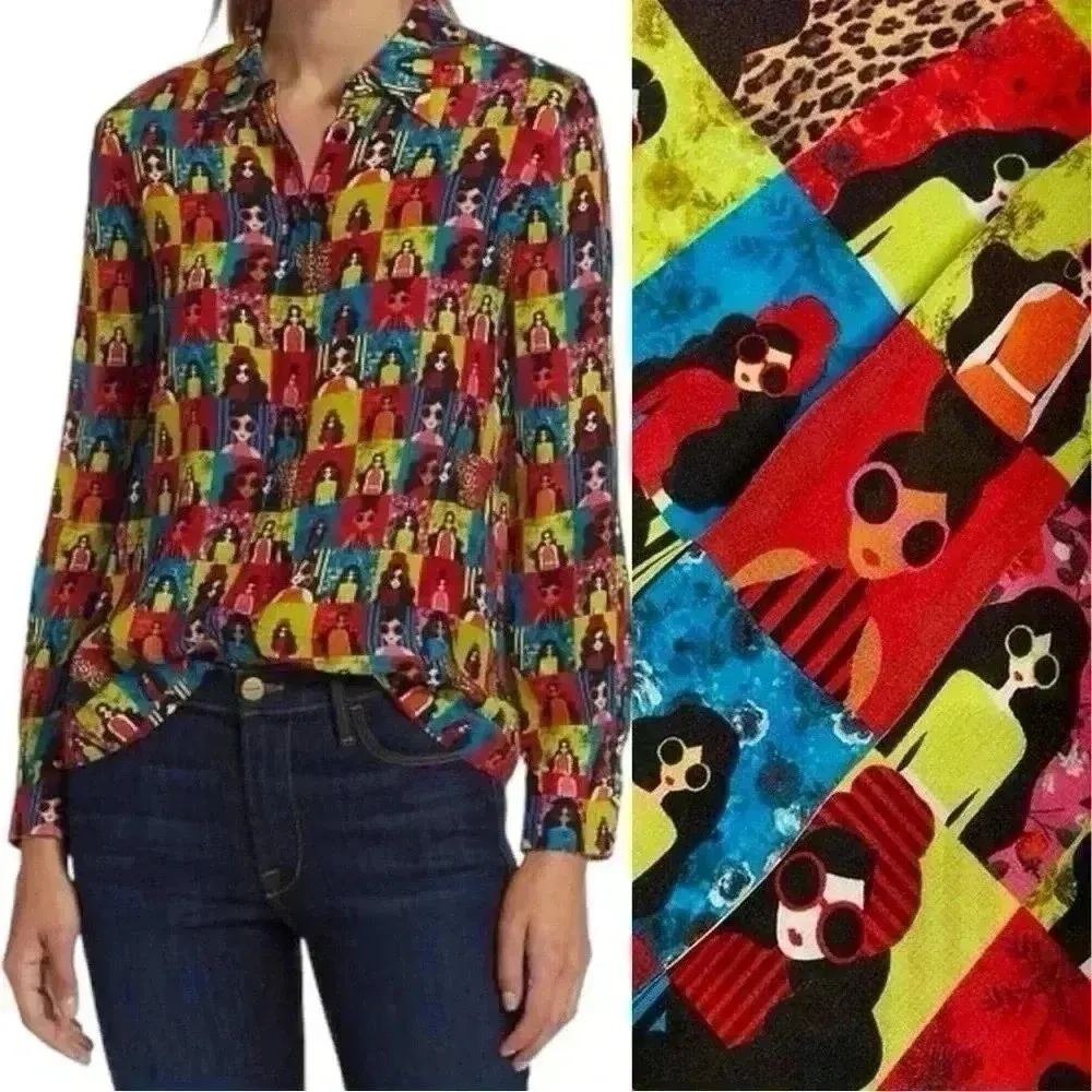 Alice + Olivia Willa Silk Button Up Blouse XS - Image 17