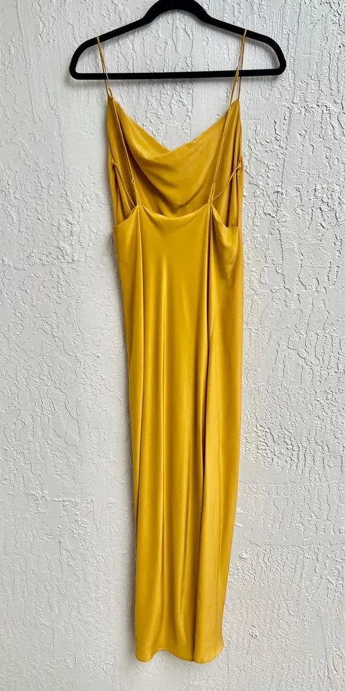Revolve Spaghetti Strap Satin Cowl Neck Elegant Maxi Dress Yellow Women's M - Image 3