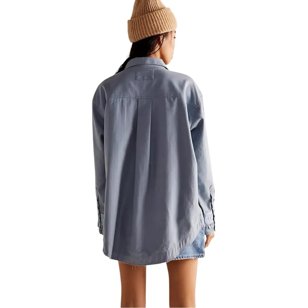 Free People Night Moves Shirt Ruffles Autumn Blue Distressed Oversized XS‎ $148 - Image 2