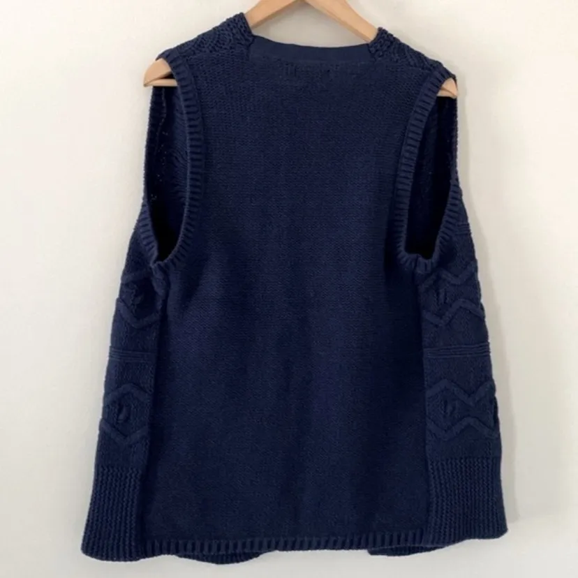 GAP Factory Sweater Vest Cardigan Chunky Cable‎ Knit Navy Size XS Blue - Image 3