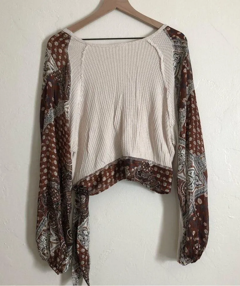 By Together Collection Long Sleeve Silk Paisley Waffle Knit Wrap Tie Blouse Top - Image 10
